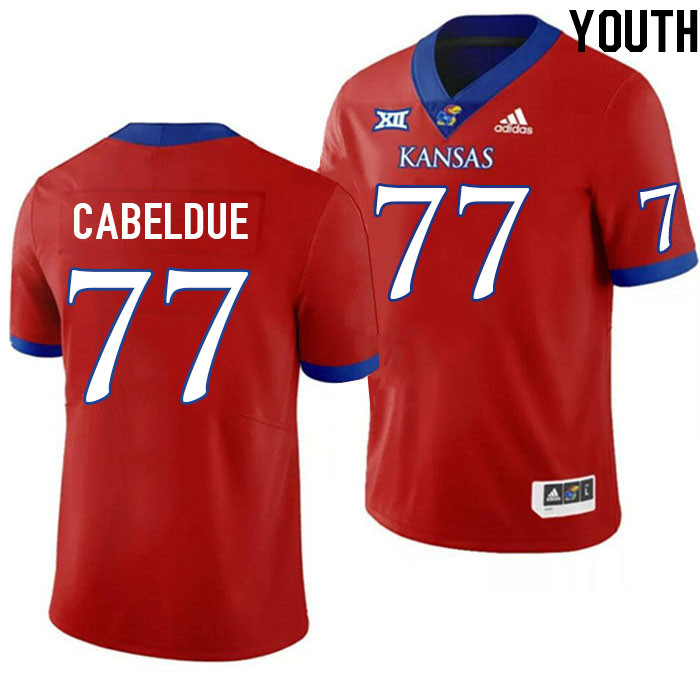 Youth #77 Bryce Cabeldue Kansas Jayhawks College Football Jerseys Stitched Sale-Red - Click Image to Close